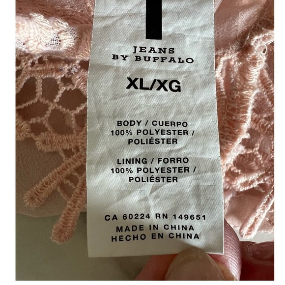 Jeans x Buffalo Chemical Lace Crop Top, Square Neck, Short Sleeve, Pink, size XL - Picture 10 of 12